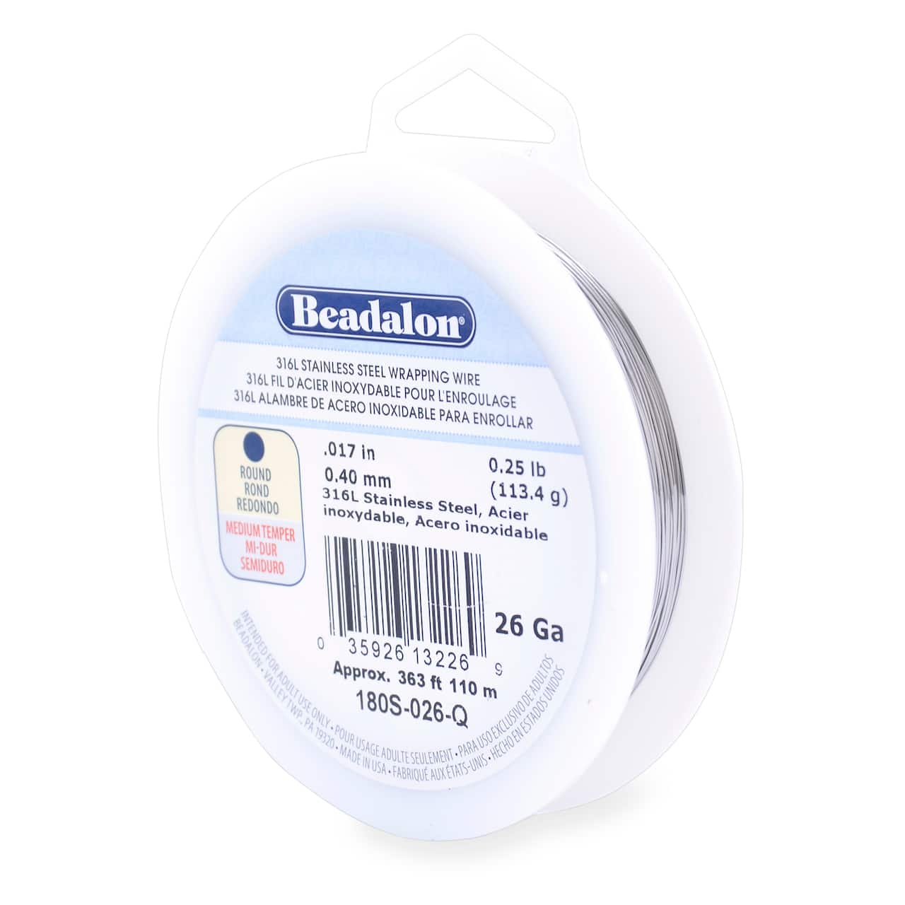 Beadalon® 26 Gauge Round 316L Stainless Steel Wrapping Wire